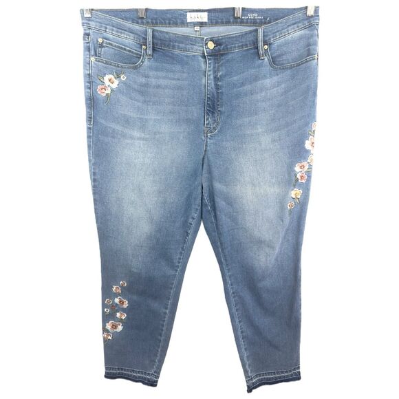 Nicole Miller Plus Size 20 High Rise Skinny Jeans Floral Embroidered Raw Hem 677 - Picture 1 of 11